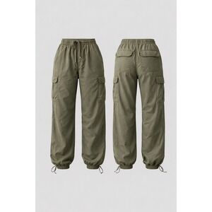 Aeropostale Womens Parachute Cargo Pants Olive Green Baggy XS Drawstring Hem